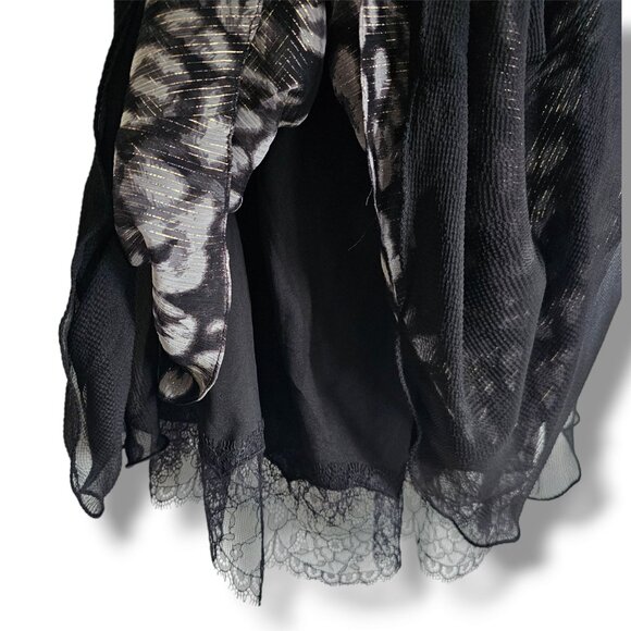 BCBGMaxAzria Dress Black Size 10 Embellished Gauzy Layers Lace Beaded Fairy Boho - Picture 6 of 11